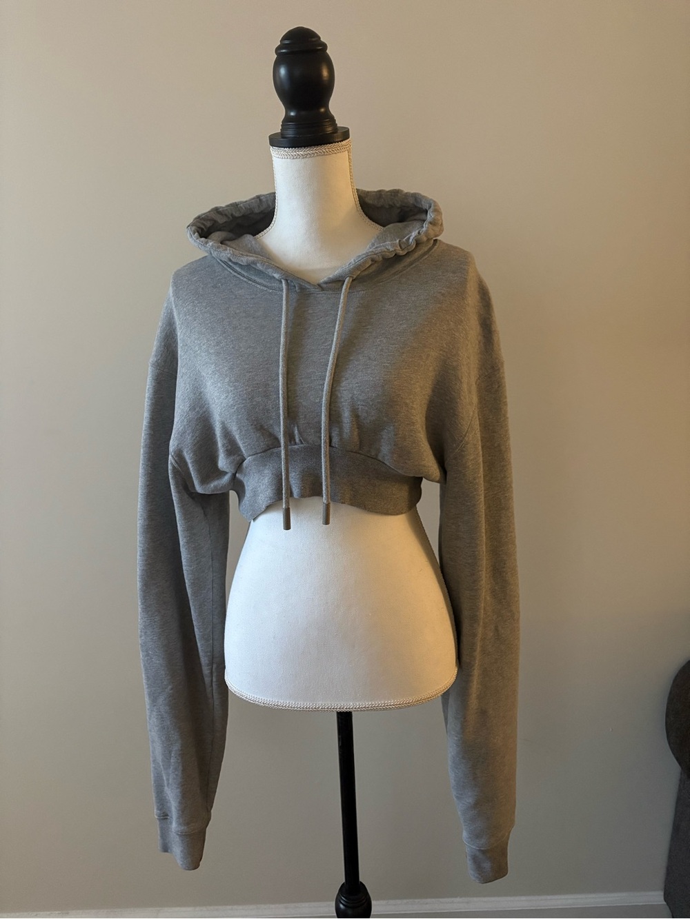 Off-White Gray Cropped Hoodie with Drawstring